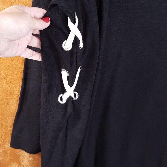 MONROW MOMMY Womens Sweater Maternity Large Black Pullover Tunic Lace Up Knit - Picture 2 of 8